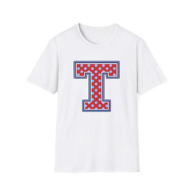 Tuslaw Mustangs — Red Polka Dot Monogram T-Shirt (No Bow)