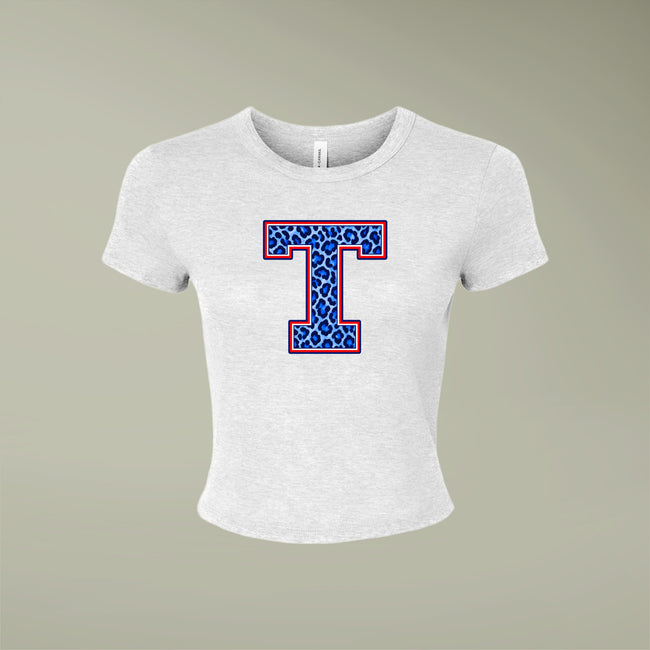 Tuslaw Mustangs Leopard Monogram Micro-Rib Baby Tee