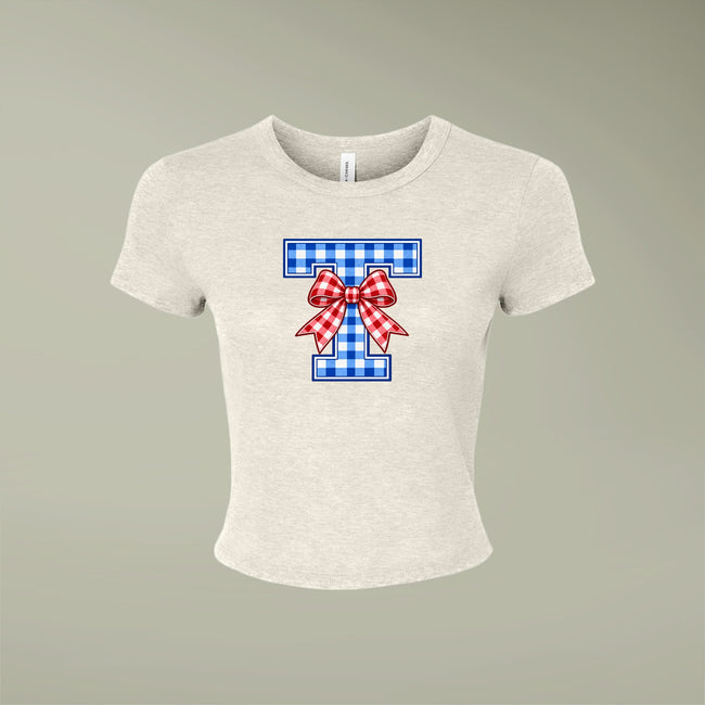 Tuslaw Mustangs Gingham Bow Monogram Micro-Rib Baby Tee