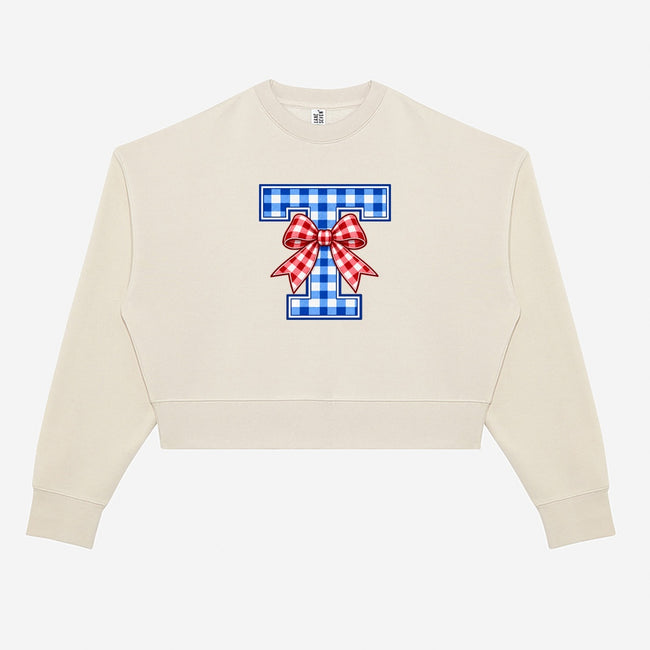 Tuslaw Mustangs Gingham Bow Monogram Crop Crewneck