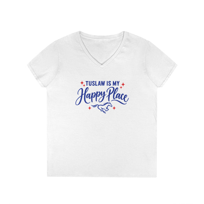 Tuslaw Mustangs Ladies — Tuslaw Is My Happy Place V-Neck T-Shirt