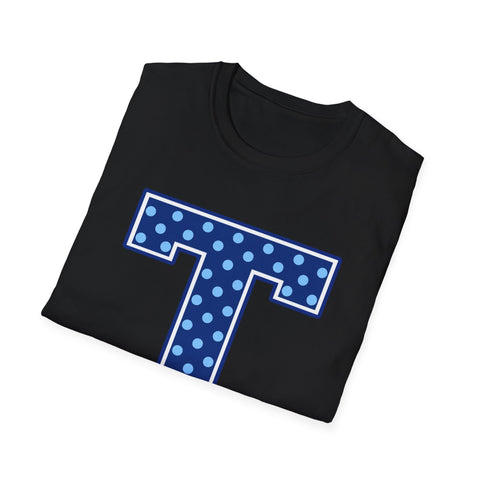 Tuslaw Mustangs — Blue Polka Dot Monogram T-Shirt (No Bow)