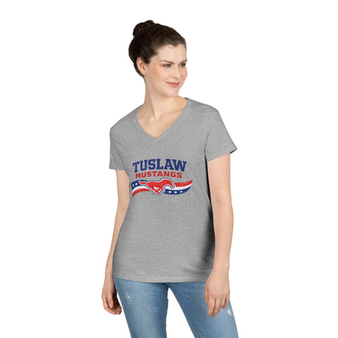 Tuslaw Mustangs Ladies — Vintage Patriotic V-Neck T-Shirt