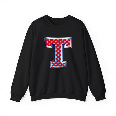 Tuslaw Mustangs — Red Polka Dot Monogram Crewneck (No Bow) in Black