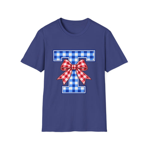 Tuslaw Mustangs Ladies — Gingham Style Monogram T-Shirt