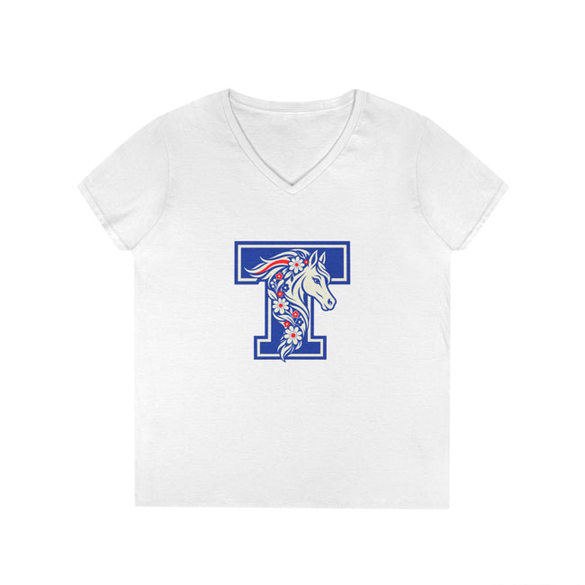 Tuslaw Mustangs Floral Mane Monogram Women’s V-Neck T-Shirt