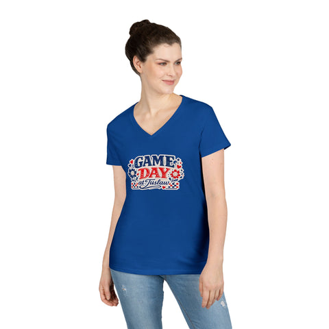 Tuslaw Mustangs Ladies — Game Day at Tuslaw V-Neck T-Shirt