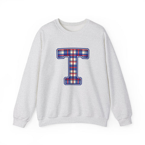 Tuslaw Mustangs Plaid Monogram Crewneck Sweatshirt in Ash