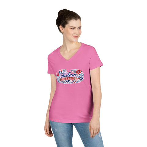 Tuslaw Mustangs Ladies — Floral Boutique V-Neck T-Shirt