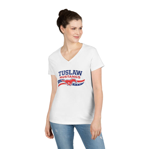 Tuslaw Mustangs Ladies — Vintage Patriotic V-Neck T-Shirt