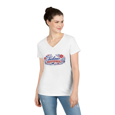 Tuslaw Mustangs Ladies — Floral Boutique V-Neck T-Shirt