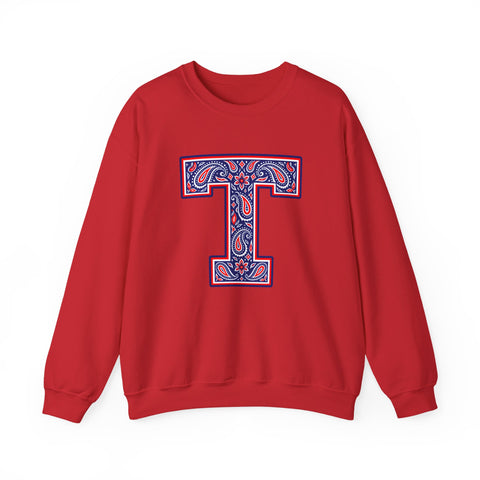 Tuslaw Mustangs Paisley Monogram Crewneck Sweatshirt in Red