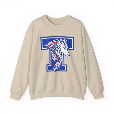 Tuslaw Mustangs — Floral Mane Monogram Crewneck Sweatshirt in Sand