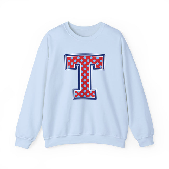 Tuslaw Mustangs — Red Polka Dot Monogram Crewneck (No Bow)