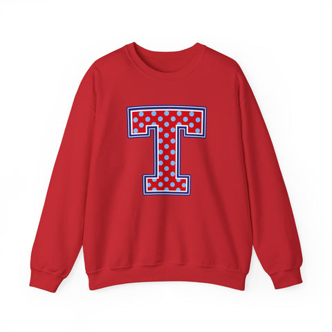 Tuslaw Mustangs — Red Polka Dot Monogram Crewneck (No Bow) in Red