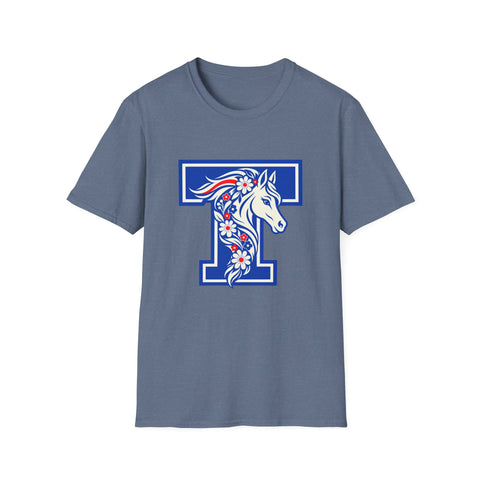 Tuslaw Mustangs — Floral Mane Monogram T-Shirt in Heather Indigo