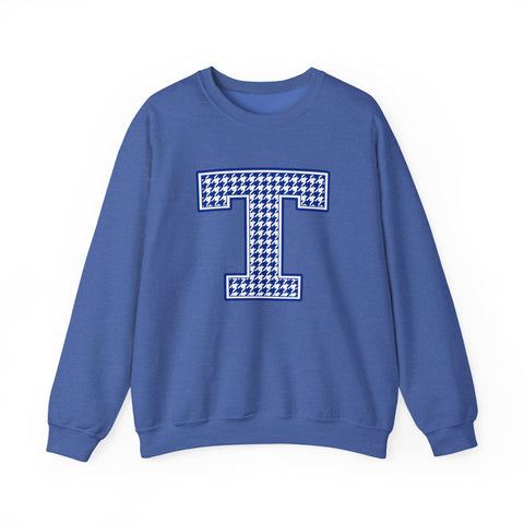 Tuslaw Mustangs Houndstooth Monogram Crewneck Sweatshirt in Heather Sport Royal