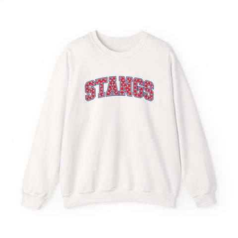 Tuslaw Mustangs — Red Polka Dot STANGS Crewneck in White