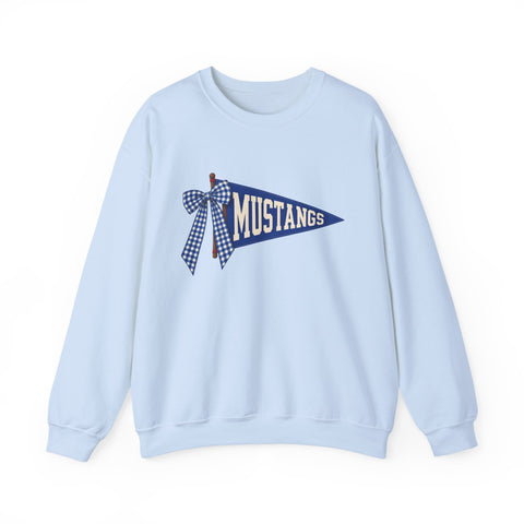Tuslaw Mustangs Bow and Pennant Crewneck Sweatshirt in Light Blue
