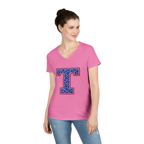 Tuslaw Mustangs Leopard Monogram Women’s V-Neck T-Shirt