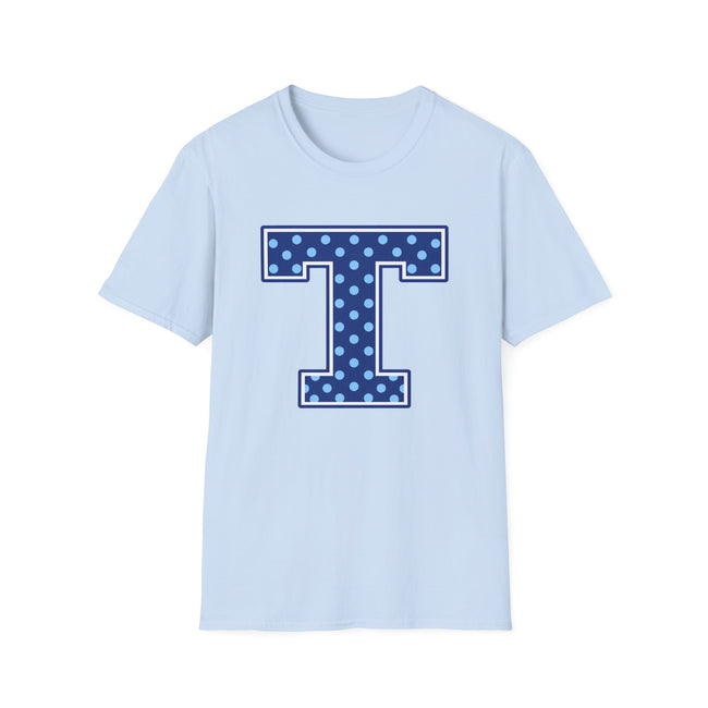 Tuslaw Mustangs — Blue Polka Dot Monogram T-Shirt (No Bow)