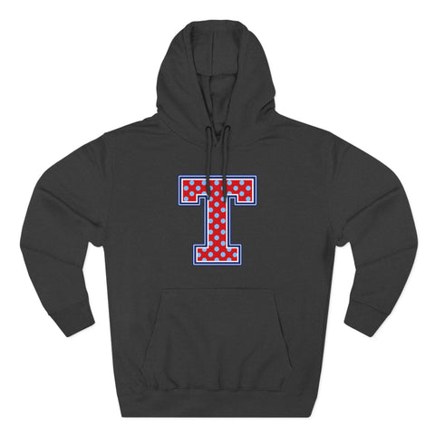 Tuslaw Mustangs — Red Polka Dot Monogram Hoodie (No Bow) in Charcoal Heather