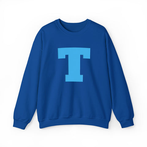 Tuslaw Mustangs — Varsity T Puff Print Crewneck Sweatshirt in Royal