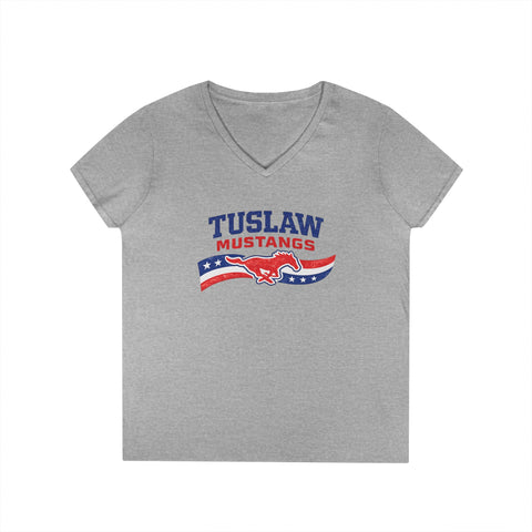 Tuslaw Mustangs Ladies — Vintage Patriotic V-Neck T-Shirt