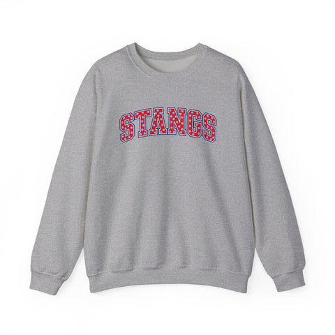 Tuslaw Mustangs — Red Polka Dot STANGS Crewneck in Sport Grey