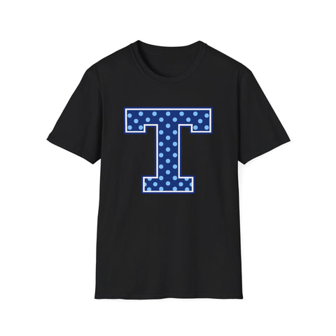Tuslaw Mustangs — Blue Polka Dot Monogram T-Shirt (No Bow) in Black