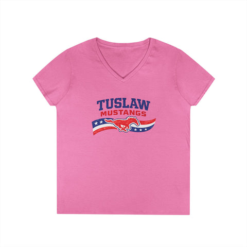 Tuslaw Mustangs Ladies — Vintage Patriotic V-Neck T-Shirt