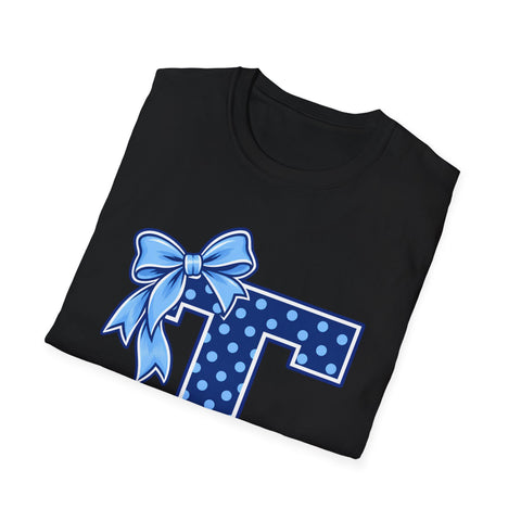 Tuslaw Mustangs Ladies — Blue Polka Dot Monogram T-Shirt