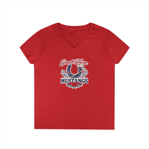 Tuslaw Mustangs Ladies — Small Town Mustangs V-Neck T-Shirt