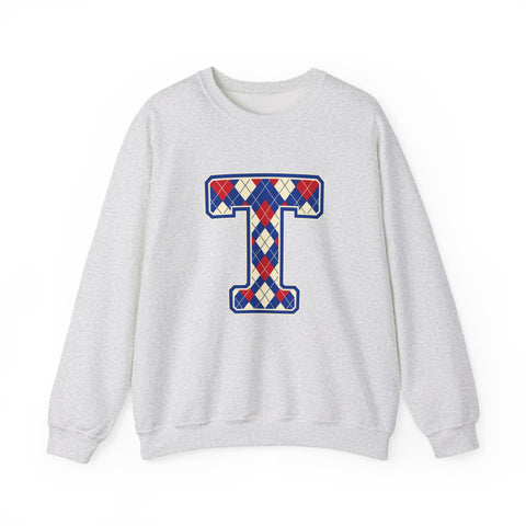 Tuslaw Mustangs Argyle Monogram Crewneck Sweatshirt in Ash