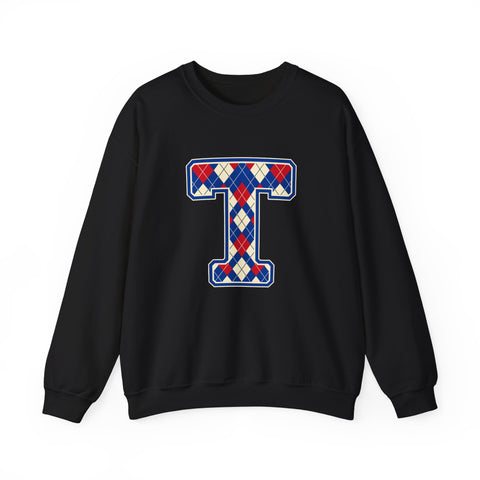 Tuslaw Mustangs Argyle Monogram Crewneck Sweatshirt in Black