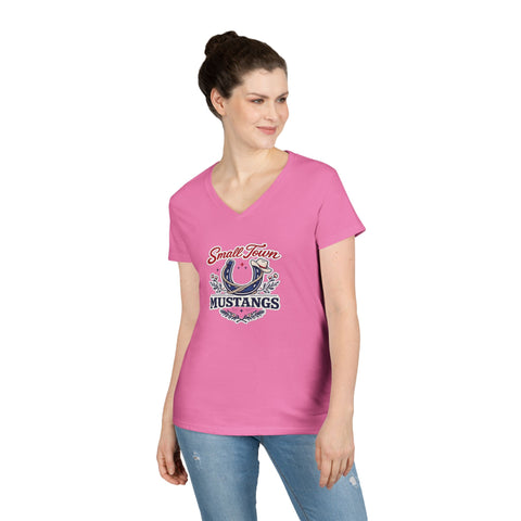 Tuslaw Mustangs Ladies — Small Town Mustangs V-Neck T-Shirt