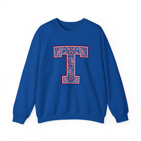 Tuslaw Mustangs Paisley Monogram Crewneck Sweatshirt in Royal