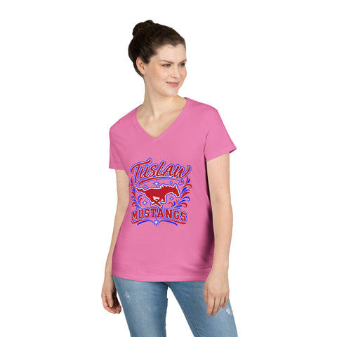 Tuslaw Mustangs Ladies — Flourish V-Neck T-Shirt