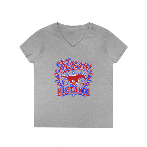 Tuslaw Mustangs Ladies — Flourish V-Neck T-Shirt