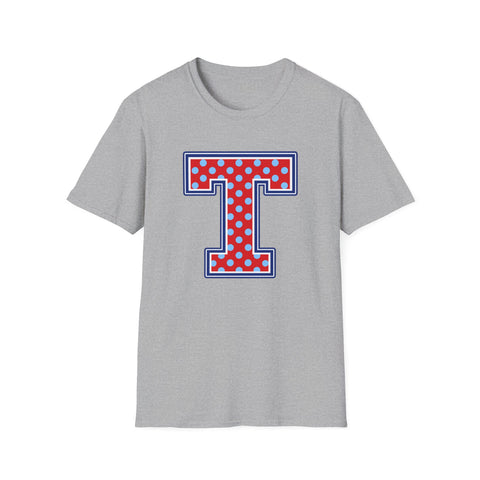 Tuslaw Mustangs — Red Polka Dot Monogram T-Shirt (No Bow) in Sport Grey