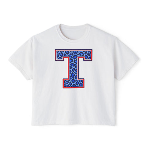 Tuslaw Mustangs Leopard Monogram Boxy T-Shirt in White