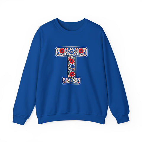 Tuslaw Mustangs Farmhouse Floral Monogram Crewneck Sweatshirt in Royal