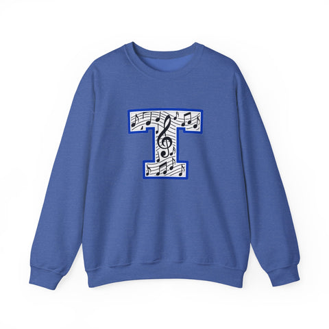 Tuslaw Mustangs Music Monogram Crewneck Sweatshirt in Heather Sport Royal
