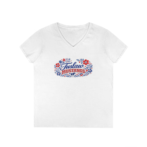 Tuslaw Mustangs Ladies — Floral Boutique V-Neck T-Shirt
