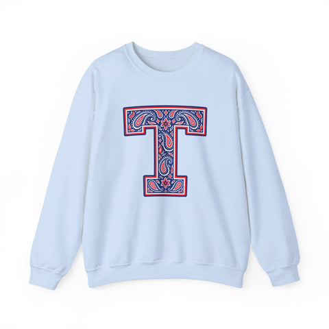 Tuslaw Mustangs Paisley Monogram Crewneck Sweatshirt in Light Blue