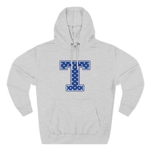 Tuslaw Mustangs — Blue Polka Dot Monogram Hoodie (No Bow) in Heather Grey