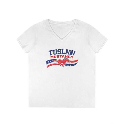 Tuslaw Mustangs Ladies — Vintage Patriotic V-Neck T-Shirt