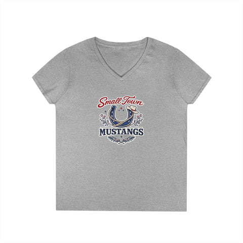 Tuslaw Mustangs Ladies — Small Town Mustangs V-Neck T-Shirt
