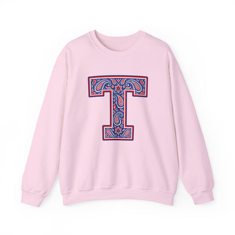 Tuslaw Mustangs Paisley Monogram Crewneck Sweatshirt in Light Pink
