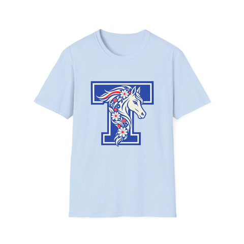 Tuslaw Mustangs — Floral Mane Monogram T-Shirt in Light Blue